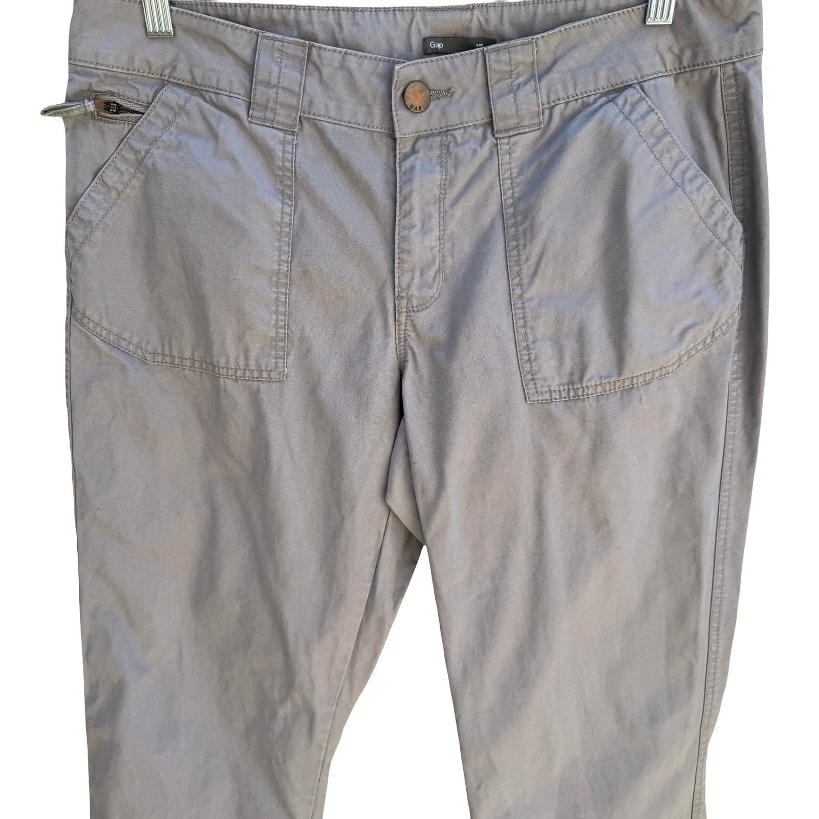Gap Utility Crop Pants Cotton Canvas Cargo Straight Leg Grey Womens 12 Outdoor