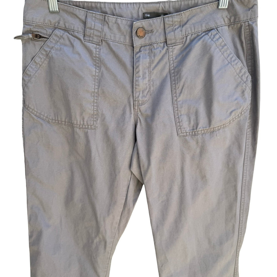 Gap Utility Crop Pants Cotton Canvas Cargo Straight Leg Grey Womens 12 Outdoor
