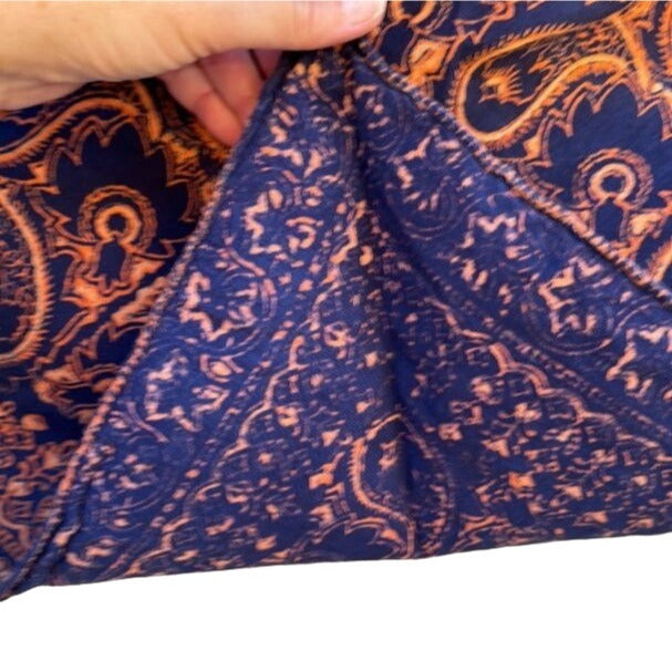 Vintage Navy Orange Paisley Festival Boho Hippie Gypsy Top Scarf Wrap Shawl - OS