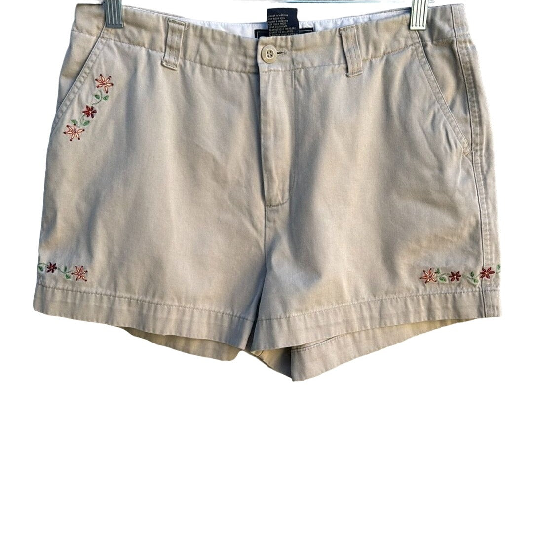 Route 66 Vintage Women's Khaki Floral Embroidery Accent Slash Pocket Shorts 12