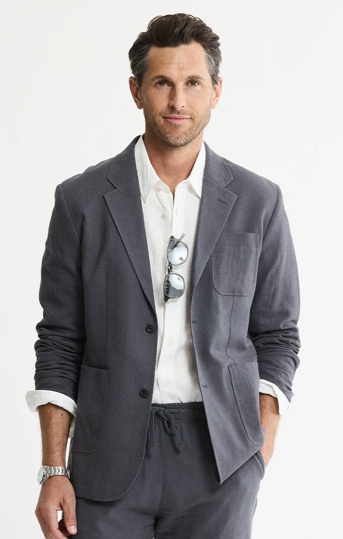 Linen Blend Blazer: INDIGO / L