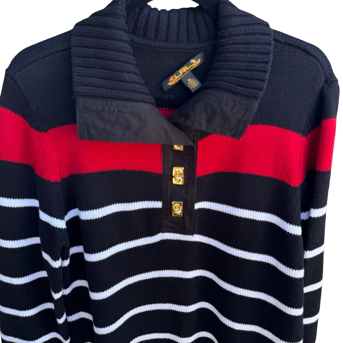 Lauren Ralph Lauren Nautical Preppy Heritage Old Money Striped Knit Sweater XL