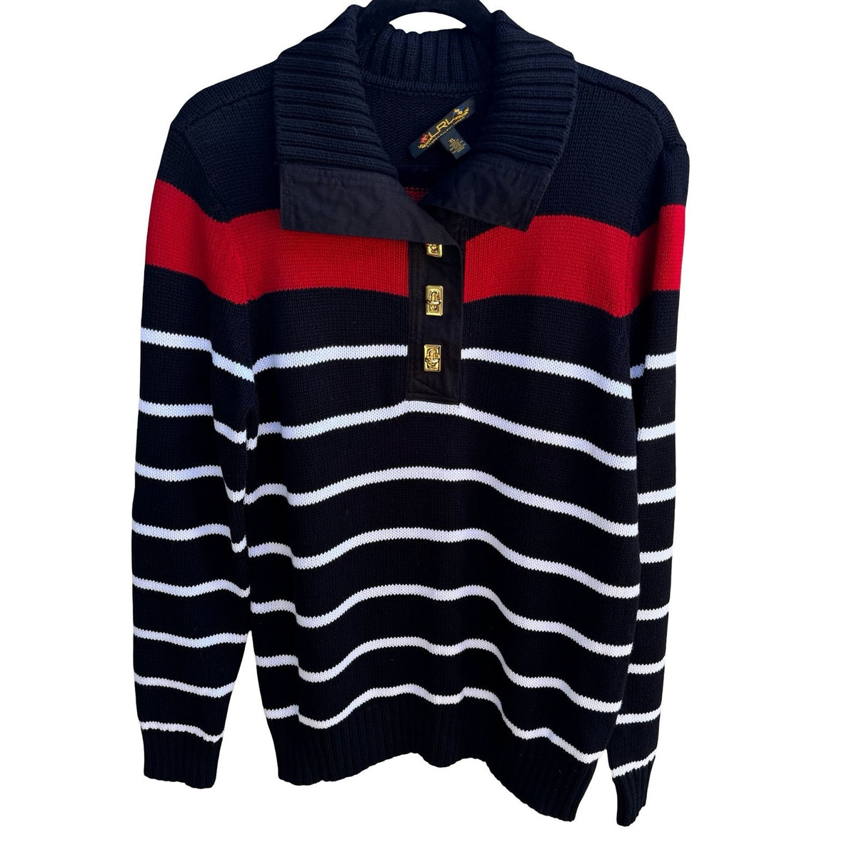 Lauren Ralph Lauren Nautical Preppy Heritage Old Money Striped Knit Sweater XL