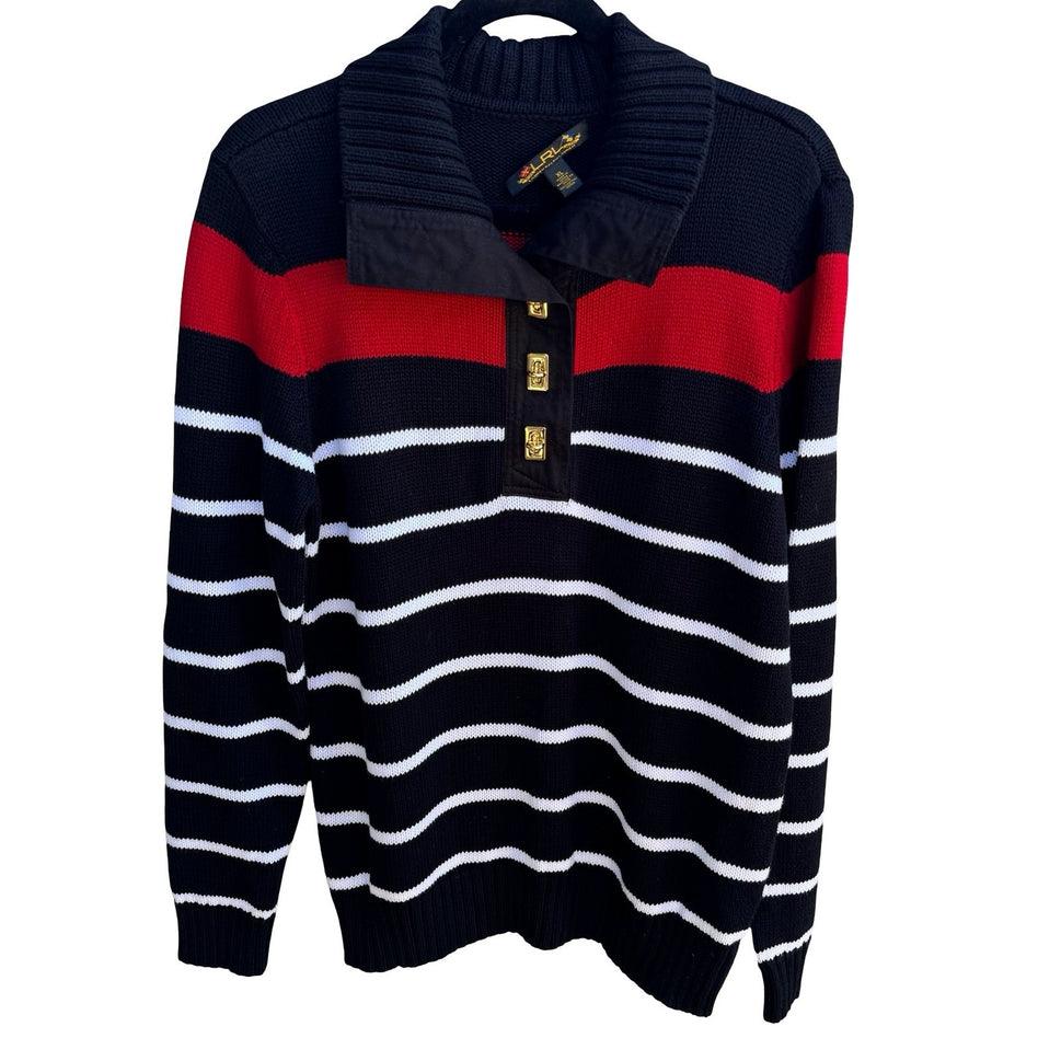 Lauren Ralph Lauren Nautical Preppy Heritage Old Money Striped Knit Sweater XL