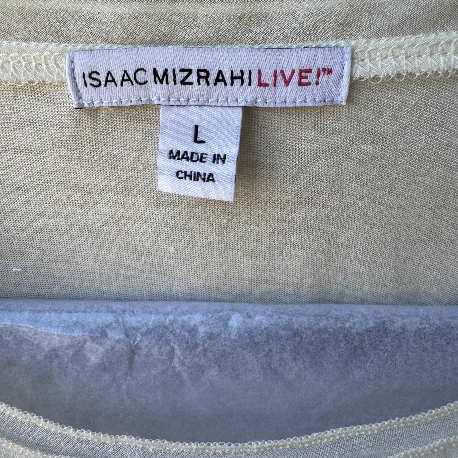 Isaac Mizrahi Minimalist Layering Soft Cotton Modal Mesh Trim Cream Shirt L NEW