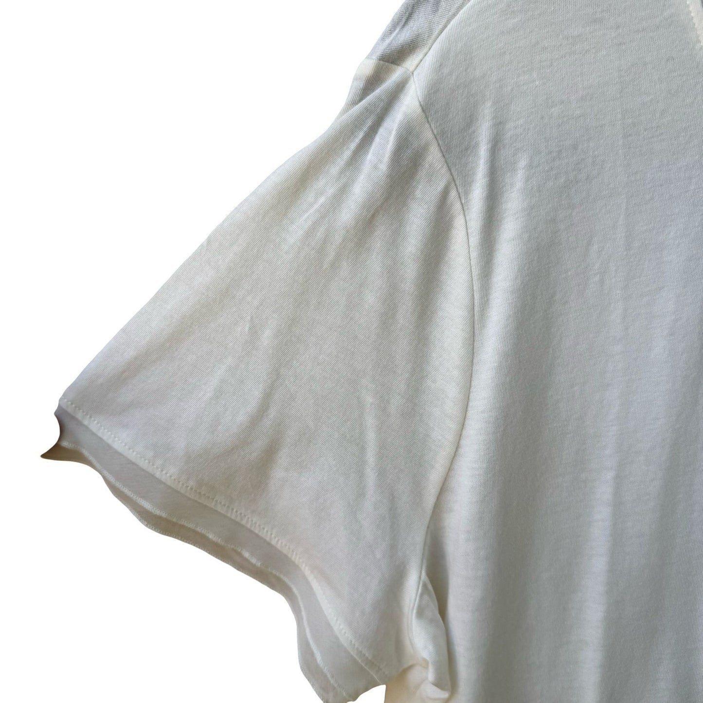 Isaac Mizrahi Minimalist Layering Soft Cotton Modal Mesh Trim Cream Shirt L NEW