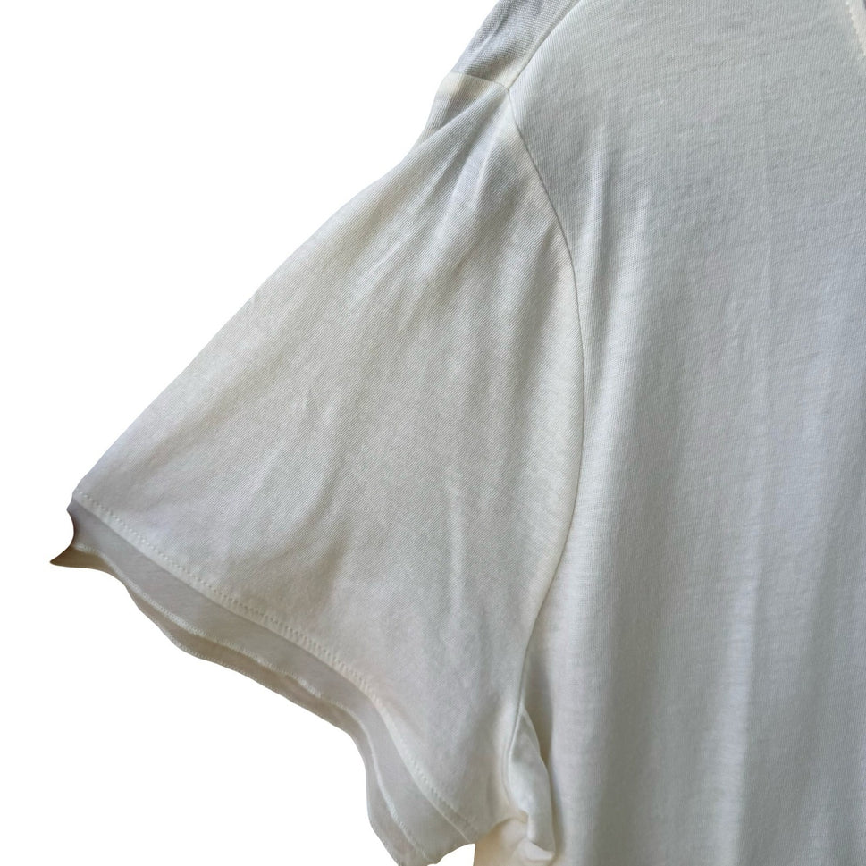 Isaac Mizrahi Minimalist Layering Soft Cotton Modal Mesh Trim Cream Shirt L NEW
