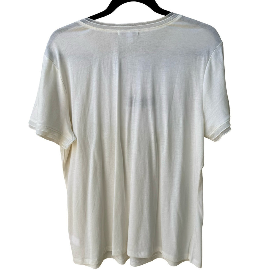 Isaac Mizrahi Minimalist Layering Soft Cotton Modal Mesh Trim Cream Shirt L NEW