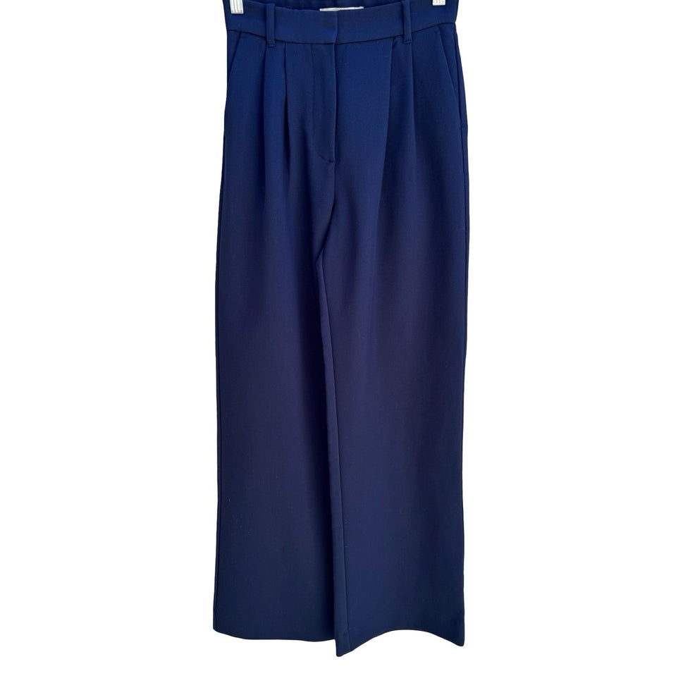 Abercrombie & Fitch Sloane Tailored Pants Wide Leg Pleated High Waisted Navy 0