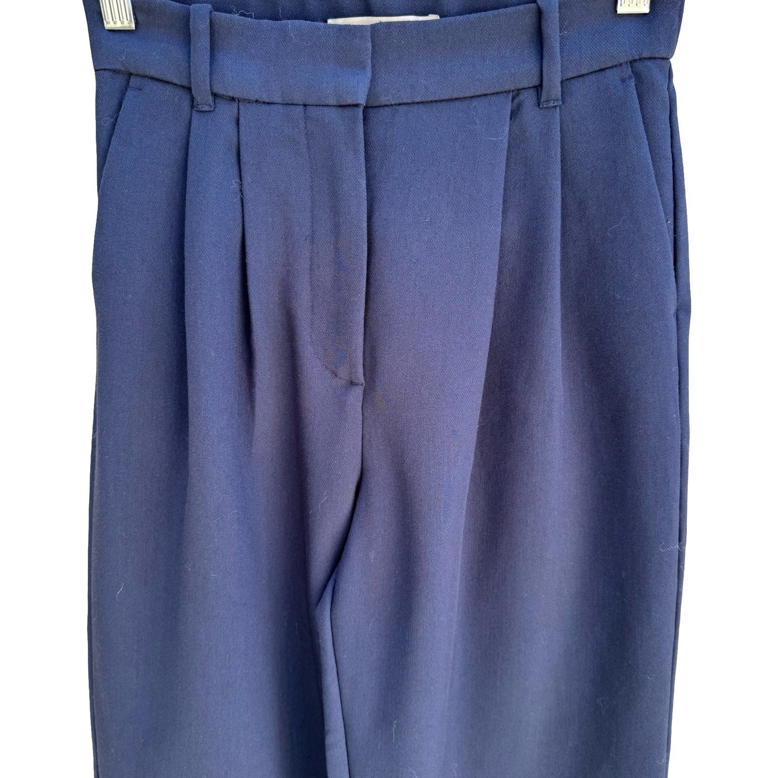 Abercrombie & Fitch Sloane Tailored Pants Wide Leg Pleated High Waisted Navy 0