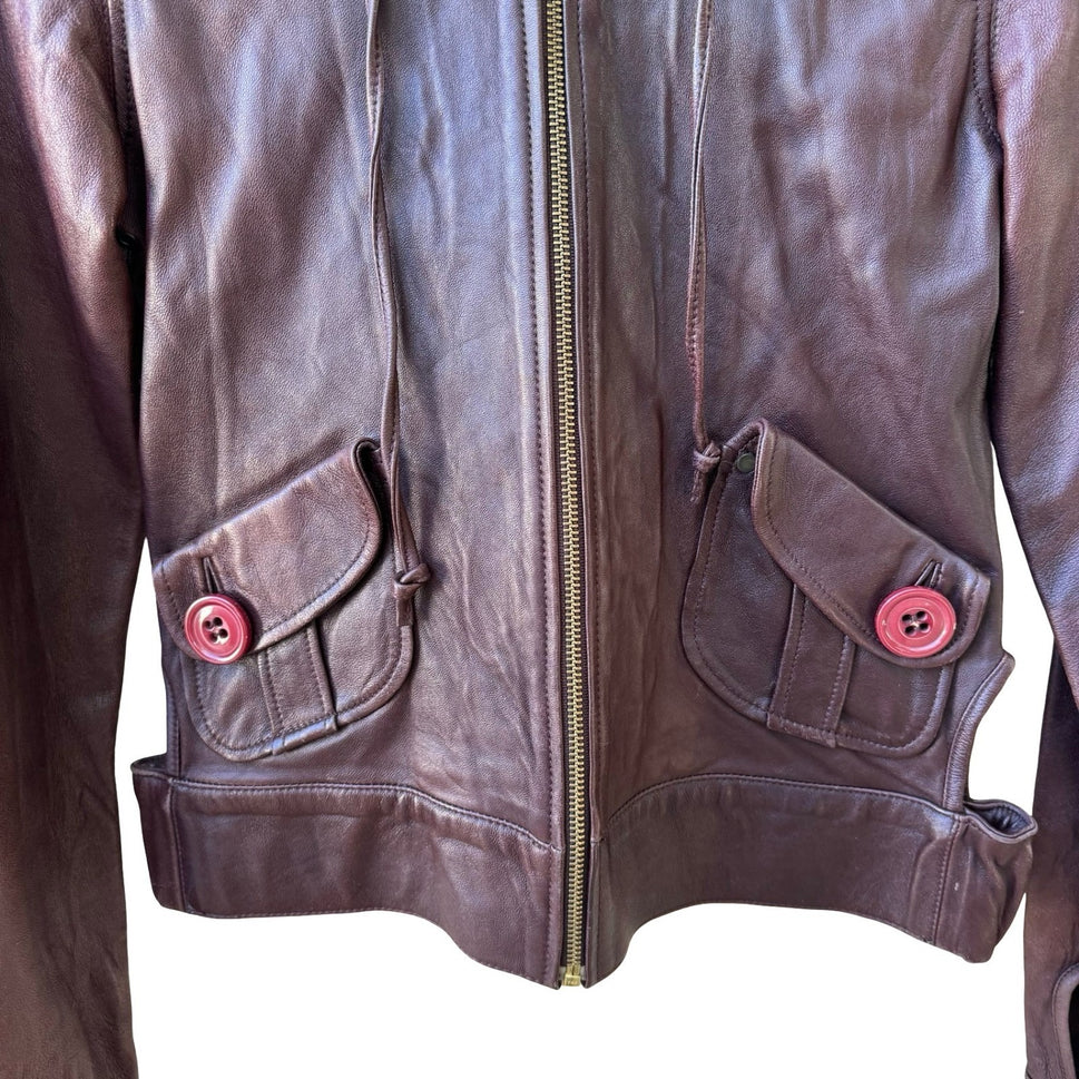 Mike & Chris Y2K Indie Sleaze Hooded Side Cut Out Leather Moto Biker Jacket S