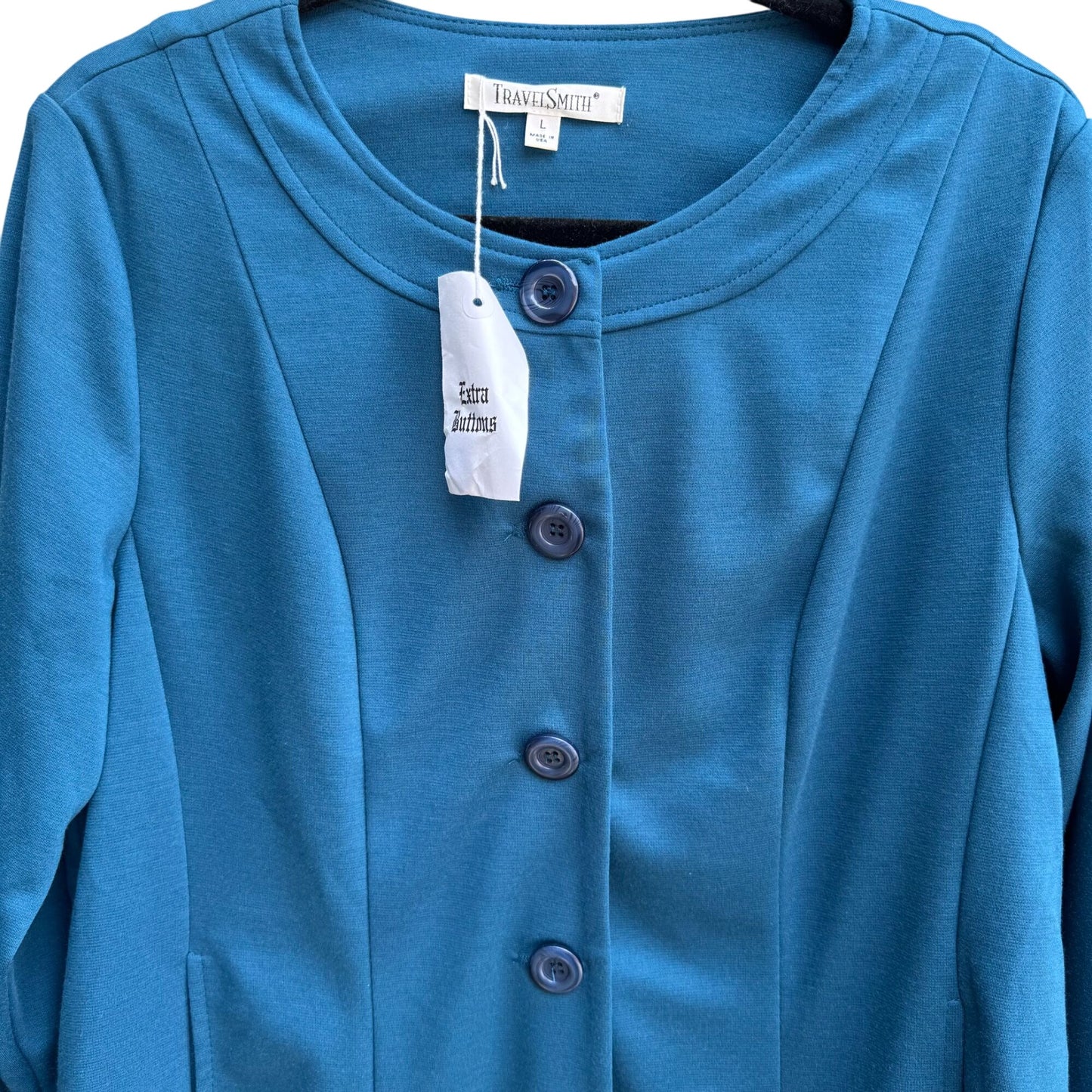 TravelSmith Womens Teal Long Sleeve Button-Up Cardigan Blazer Jacket New L