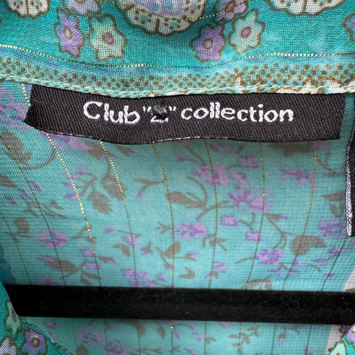 Club Z Collection Boho Sheer Ethereal Hippie Teal Floral Lurex Stripe Blouse 2X