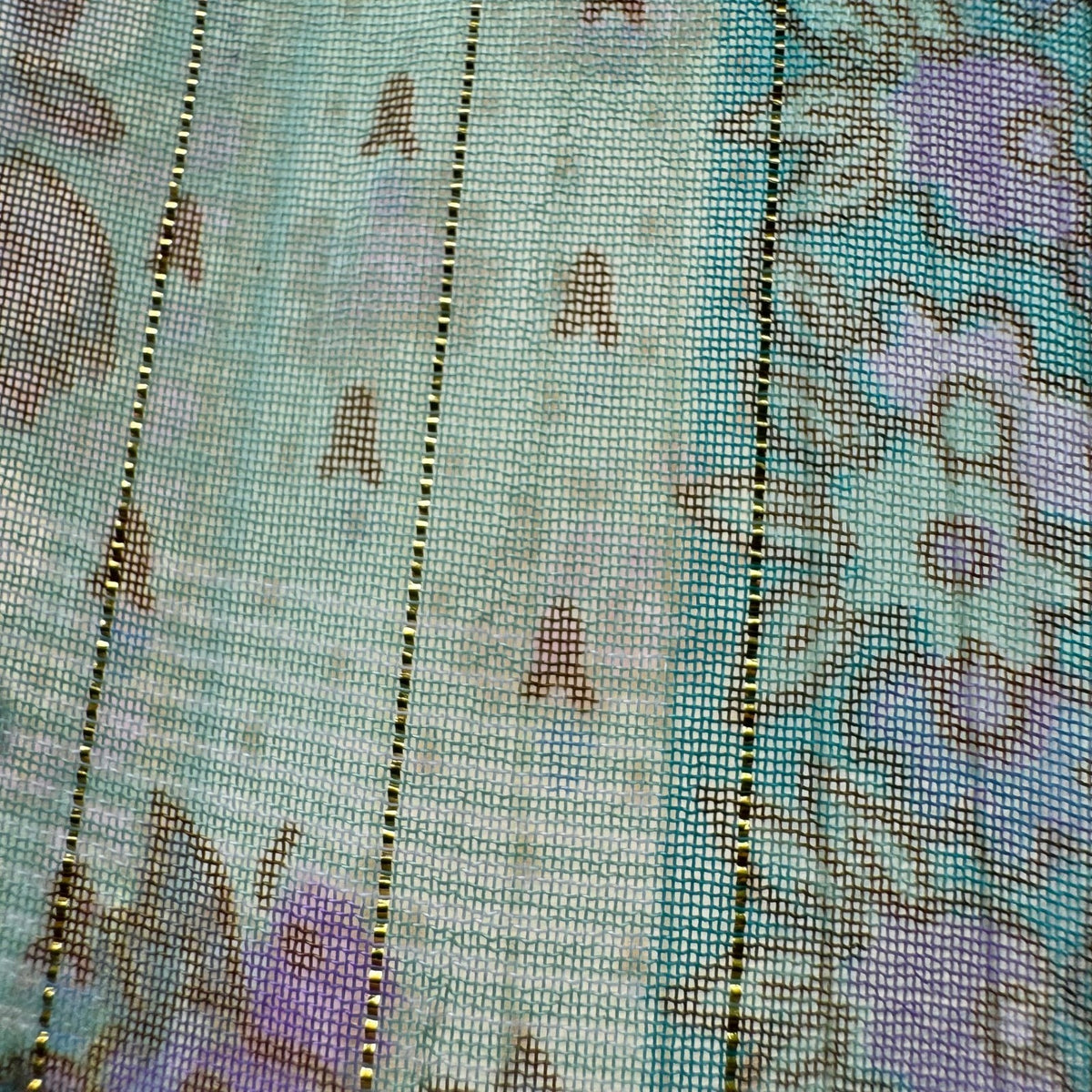 Club Z Collection Boho Sheer Ethereal Hippie Teal Floral Lurex Stripe Blouse 2X