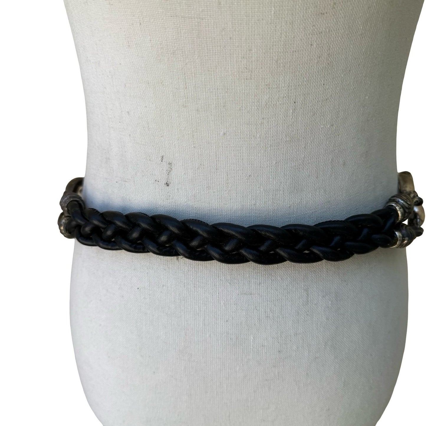 Vintage Grunge Punk Biker Goth Braided Leather Silver Chain Link Statement Belt