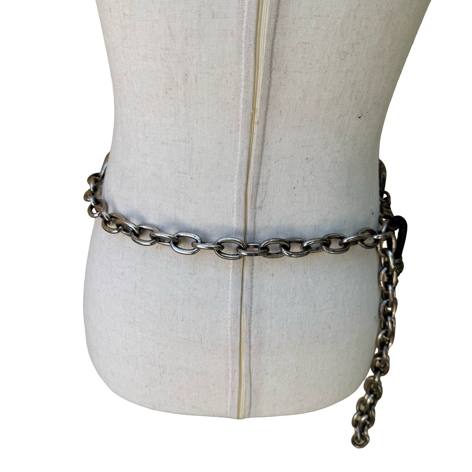 Vintage Grunge Punk Biker Goth Braided Leather Silver Chain Link Statement Belt