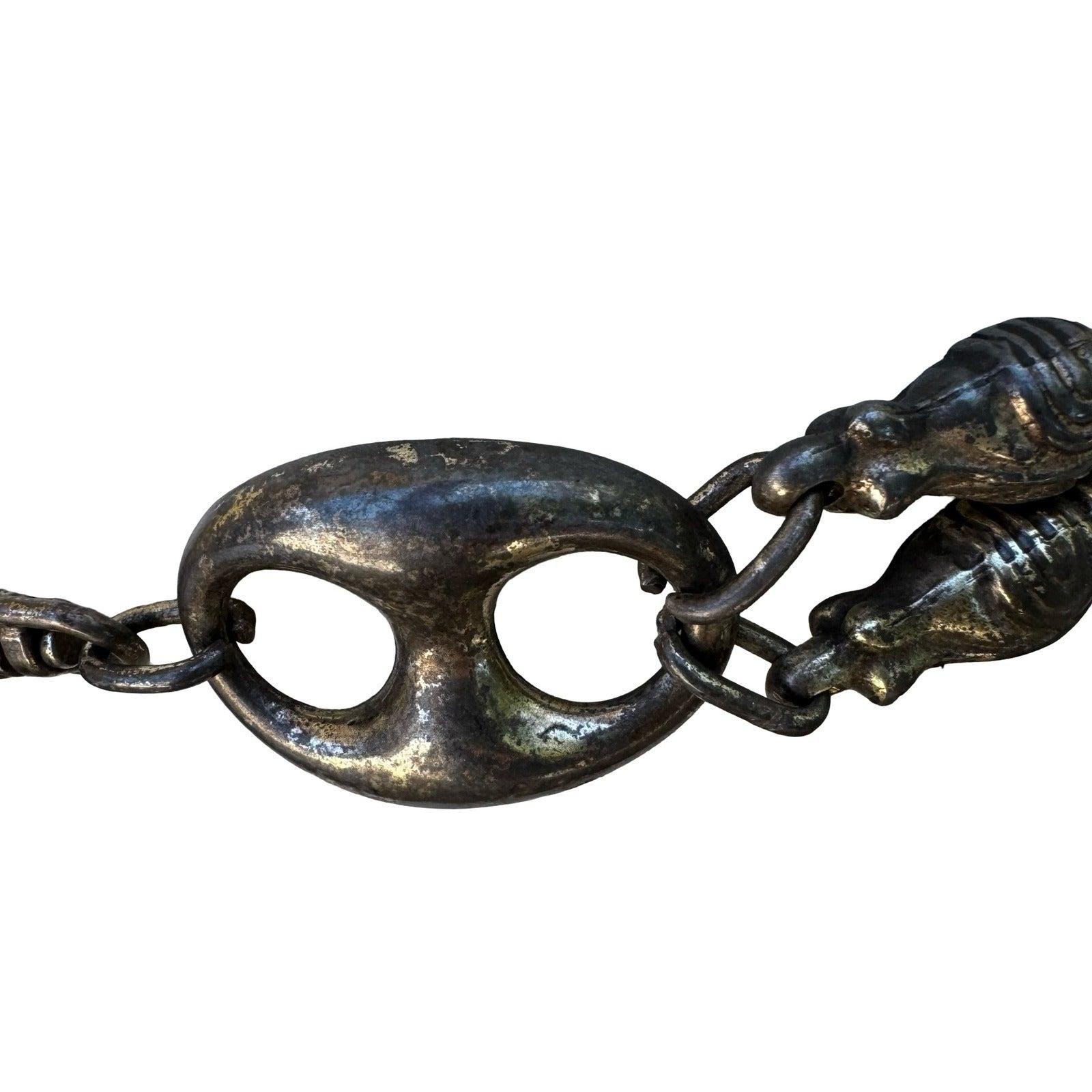 Vintage Grunge Punk Biker Goth Braided Leather Silver Chain Link Statement Belt