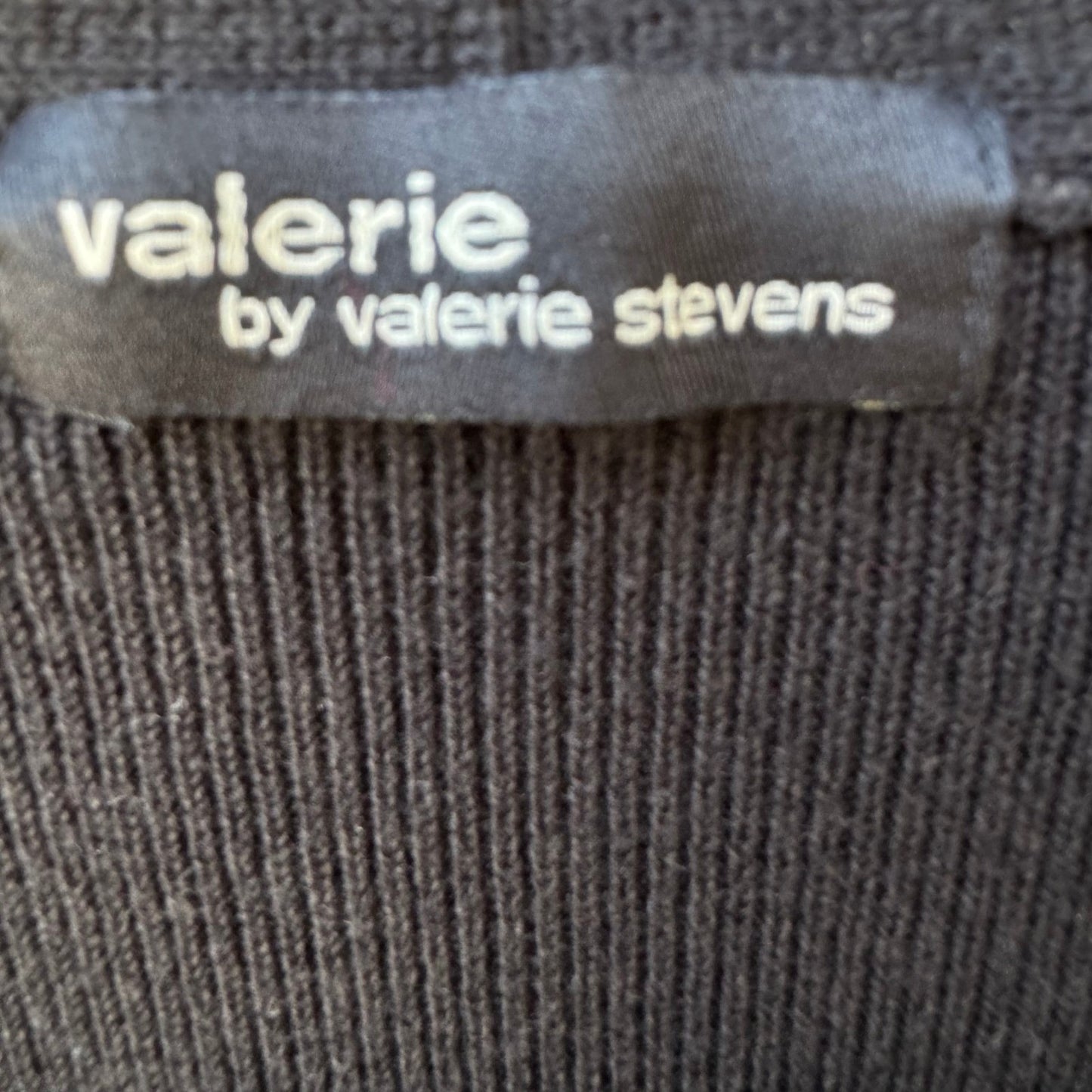 Valerie Stevens Y2K Womens M Black Notched V-Neck Ribbed Knit Top Minimalist