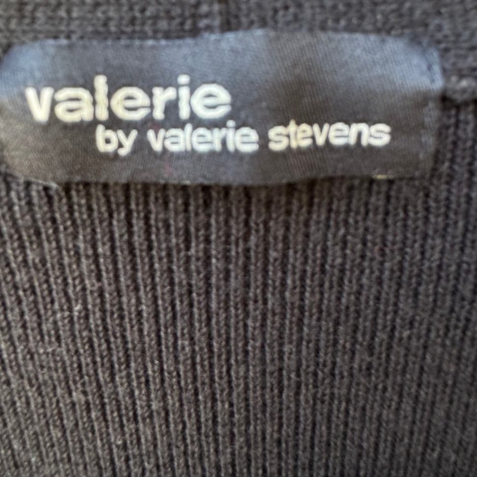 Valerie Stevens Y2K Womens M Black Notched V-Neck Ribbed Knit Top Minimalist