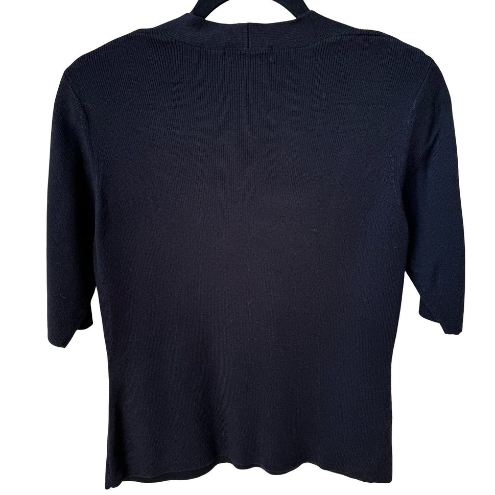 Valerie Stevens Y2K Womens M Black Notched V-Neck Ribbed Knit Top Minimalist