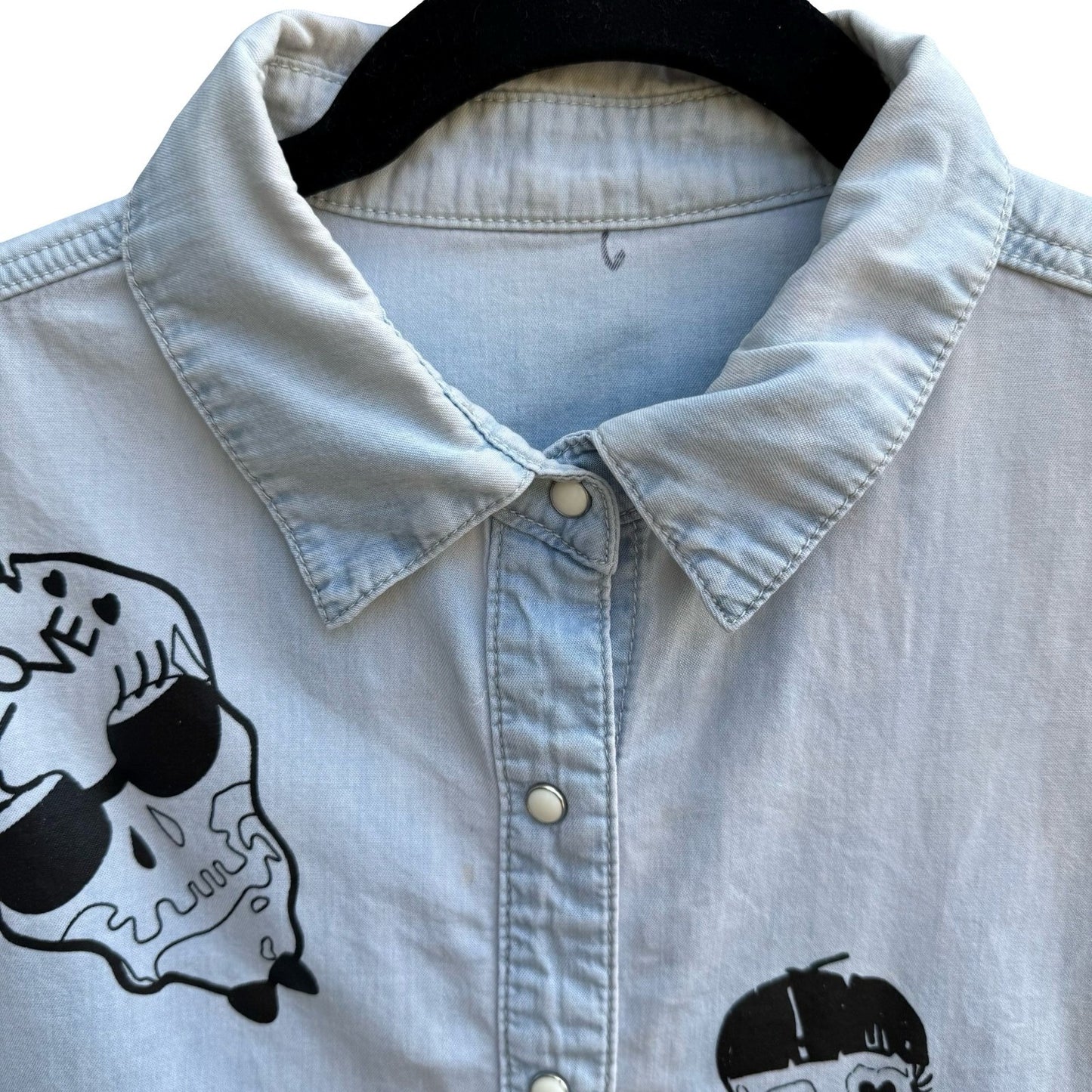 Buckaroo Denim Skull Snap Front Cropped Boxy Skater Streetwear Rockabilly Shirt