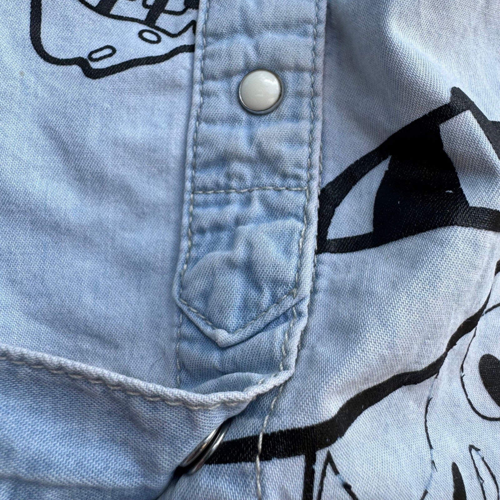 Buckaroo Denim Skull Snap Front Cropped Boxy Skater Streetwear Rockabilly Shirt