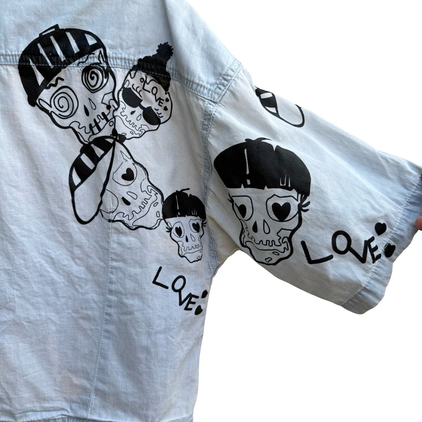 Buckaroo Denim Skull Snap Front Cropped Boxy Skater Streetwear Rockabilly Shirt