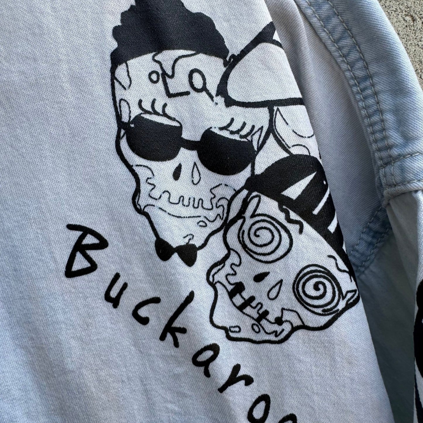 Buckaroo Denim Skull Snap Front Cropped Boxy Skater Streetwear Rockabilly Shirt