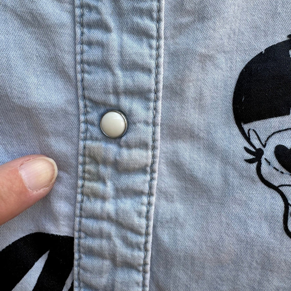 Buckaroo Denim Skull Snap Front Cropped Boxy Skater Streetwear Rockabilly Shirt