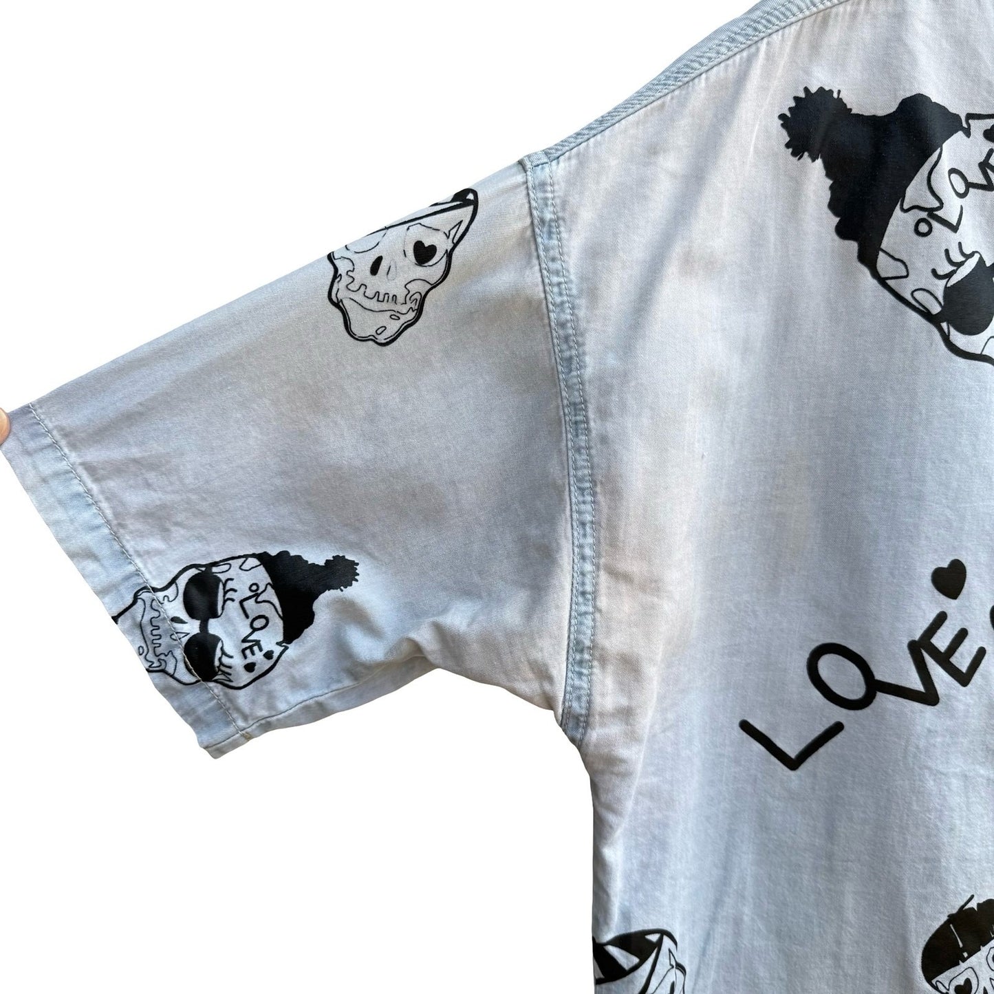 Buckaroo Denim Skull Snap Front Cropped Boxy Skater Streetwear Rockabilly Shirt