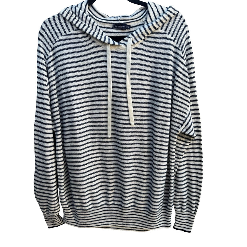 Vineyard Vines Cashmere Coastal Nautical Preppy Beachy Striped Pullover Hoodie L
