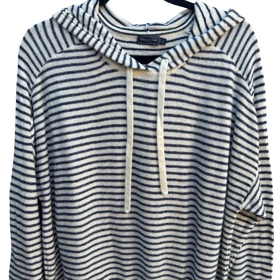 Vineyard Vines Cashmere Coastal Nautical Preppy Beachy Striped Pullover Hoodie L