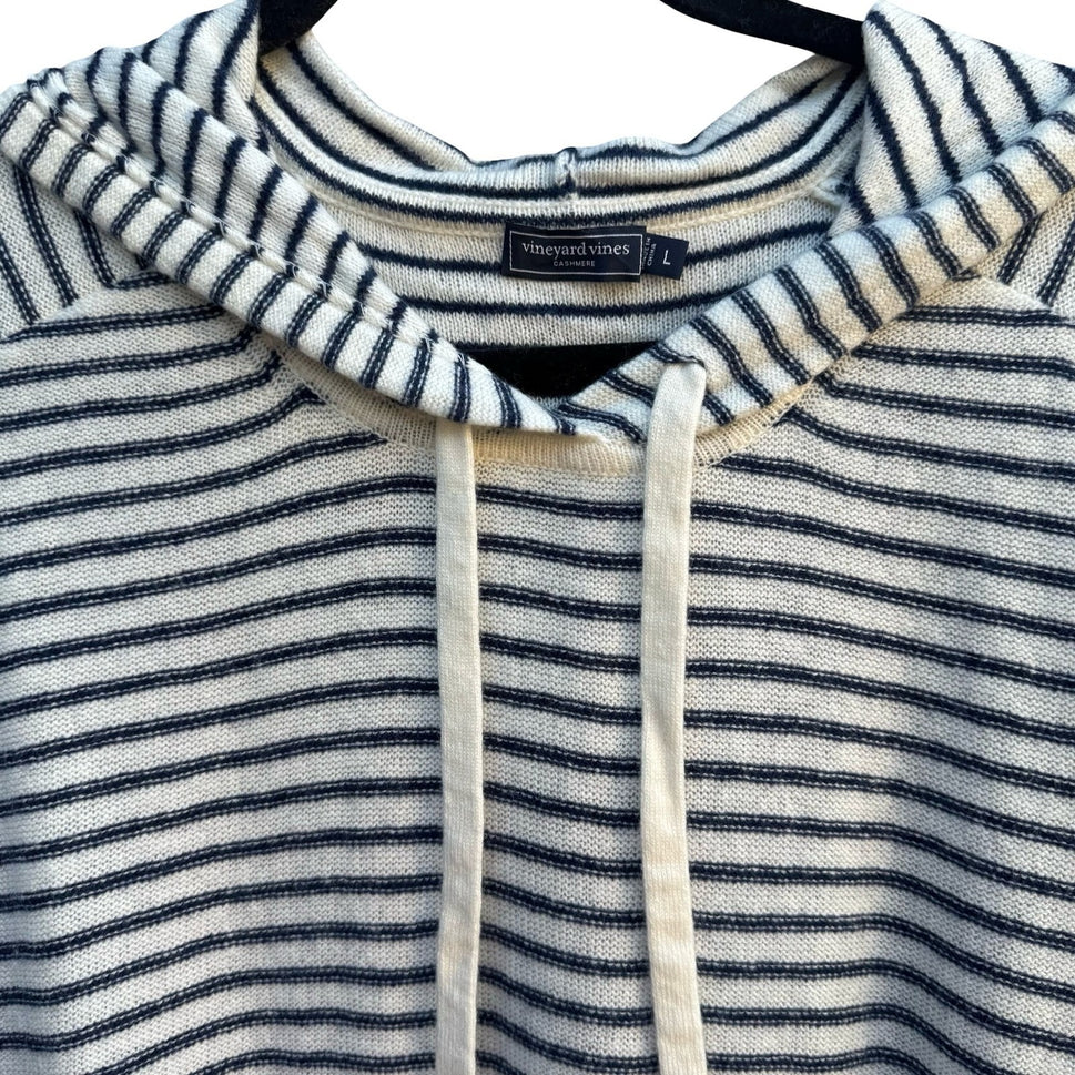 Vineyard Vines Cashmere Coastal Nautical Preppy Beachy Striped Pullover Hoodie L