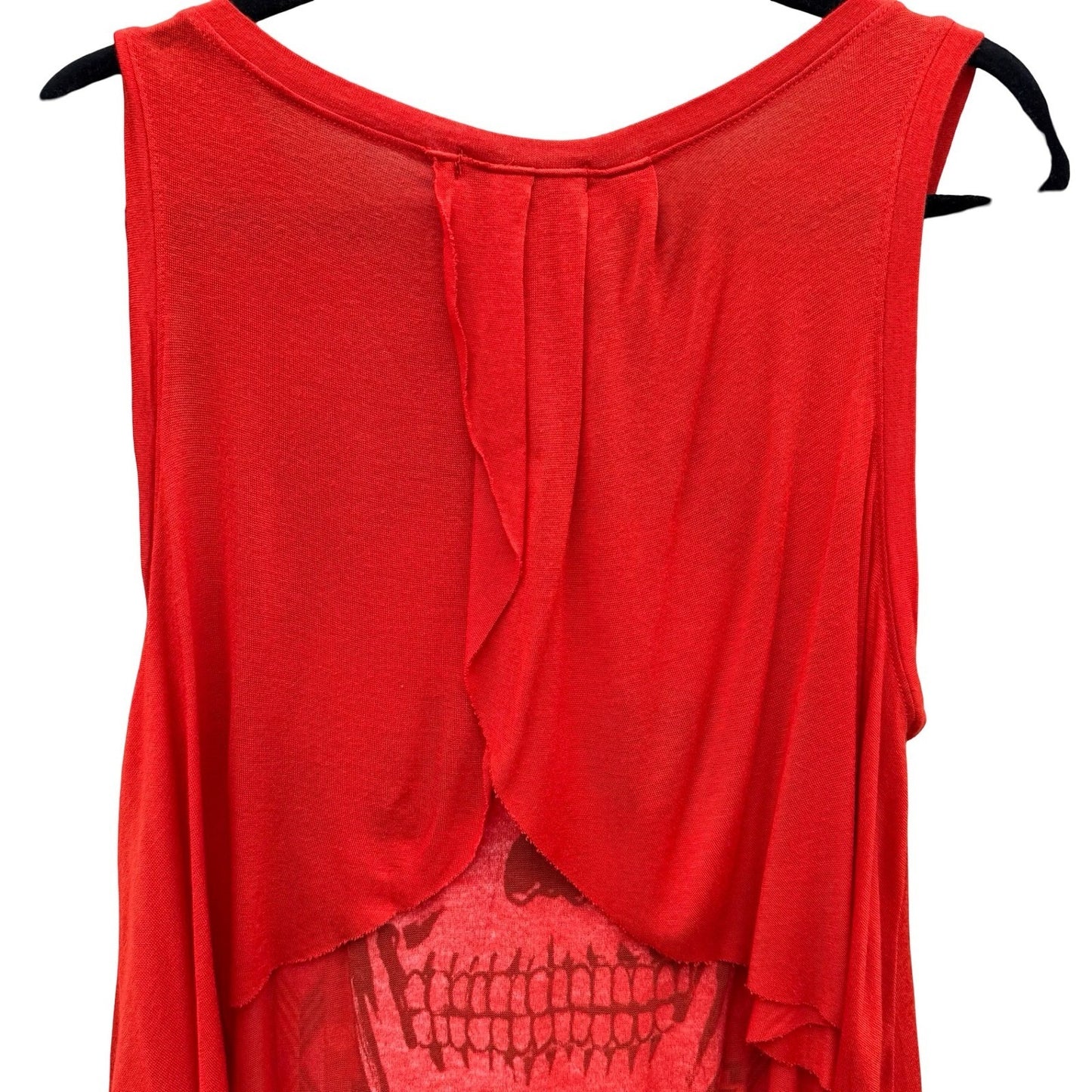 Daydreamer LA Red Sugar Skull Draped Open Back Graphic Tank Top Small Festival