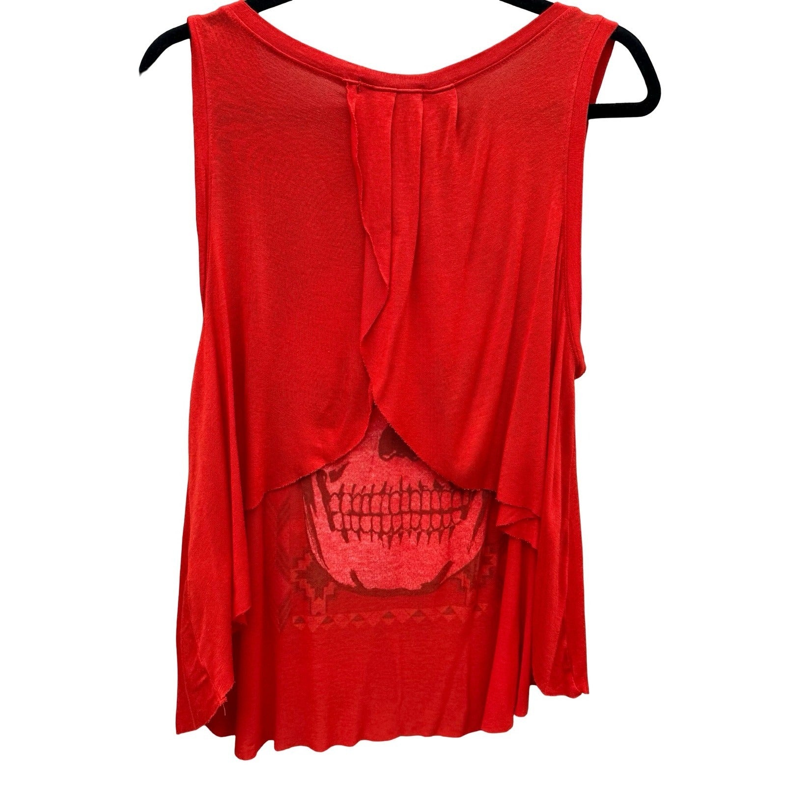 Daydreamer LA Red Sugar Skull Draped Open Back Graphic Tank Top Small Festival