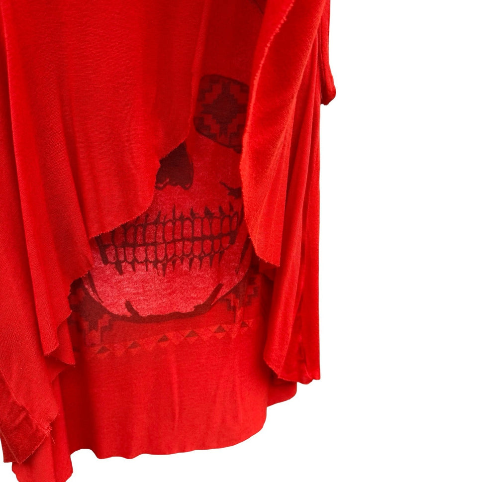 Daydreamer LA Red Sugar Skull Draped Open Back Graphic Tank Top Small Festival