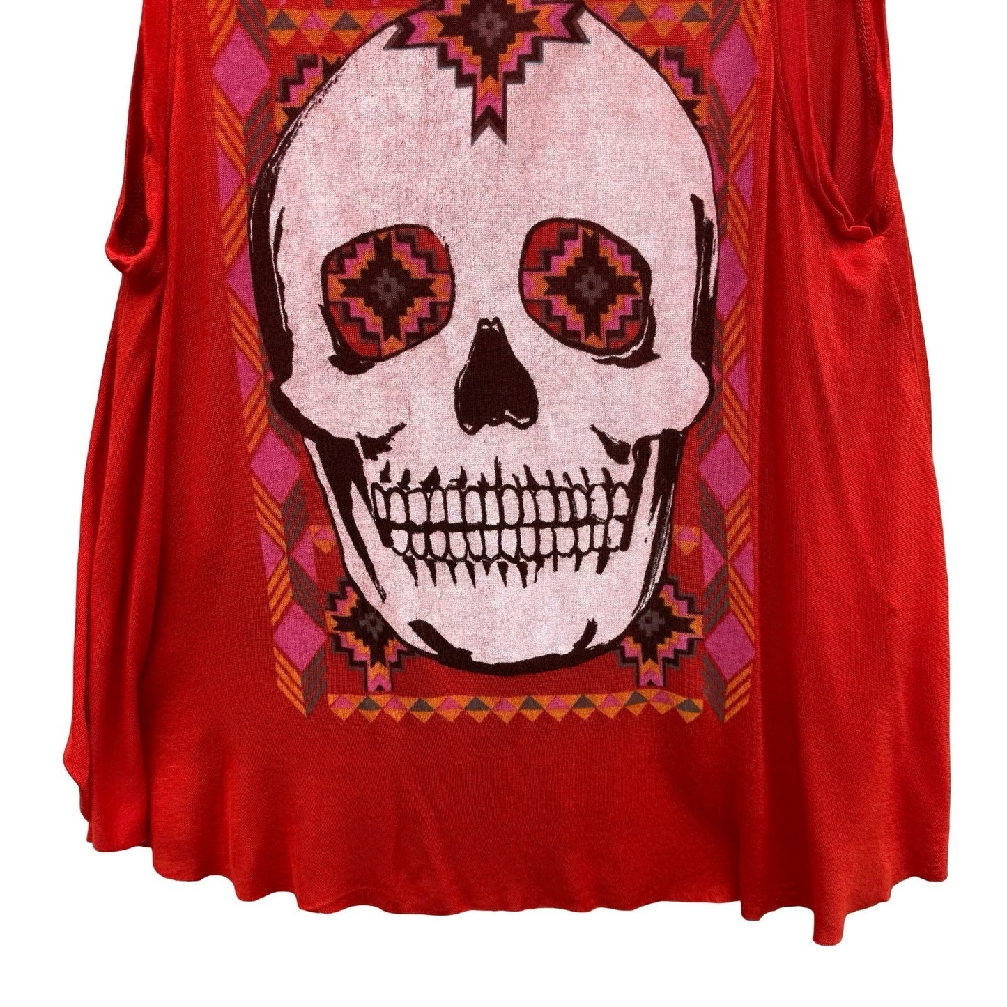 Daydreamer LA Red Sugar Skull Draped Open Back Graphic Tank Top Small Festival