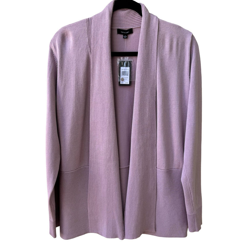 Verve Ami Minimalist Open Front Shawl Collar Cardigan Sweater Pastel Lilac L NEW
