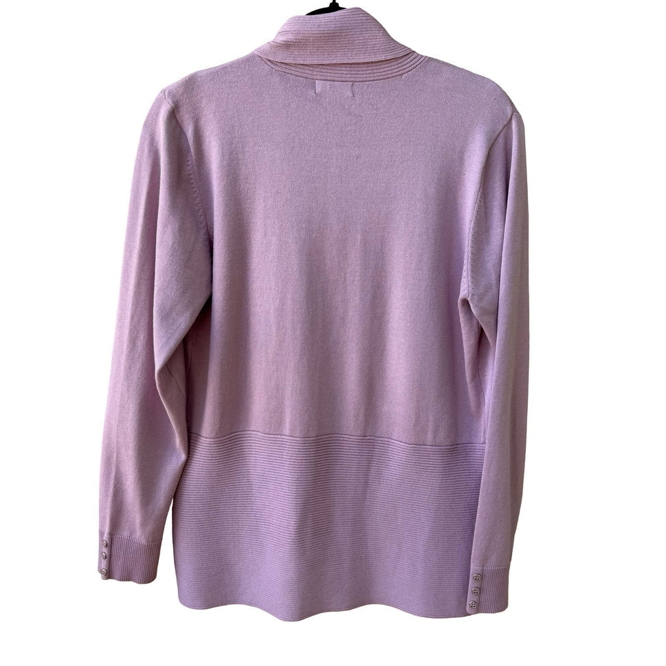 Verve Ami Minimalist Open Front Shawl Collar Cardigan Sweater Pastel Lilac L NEW