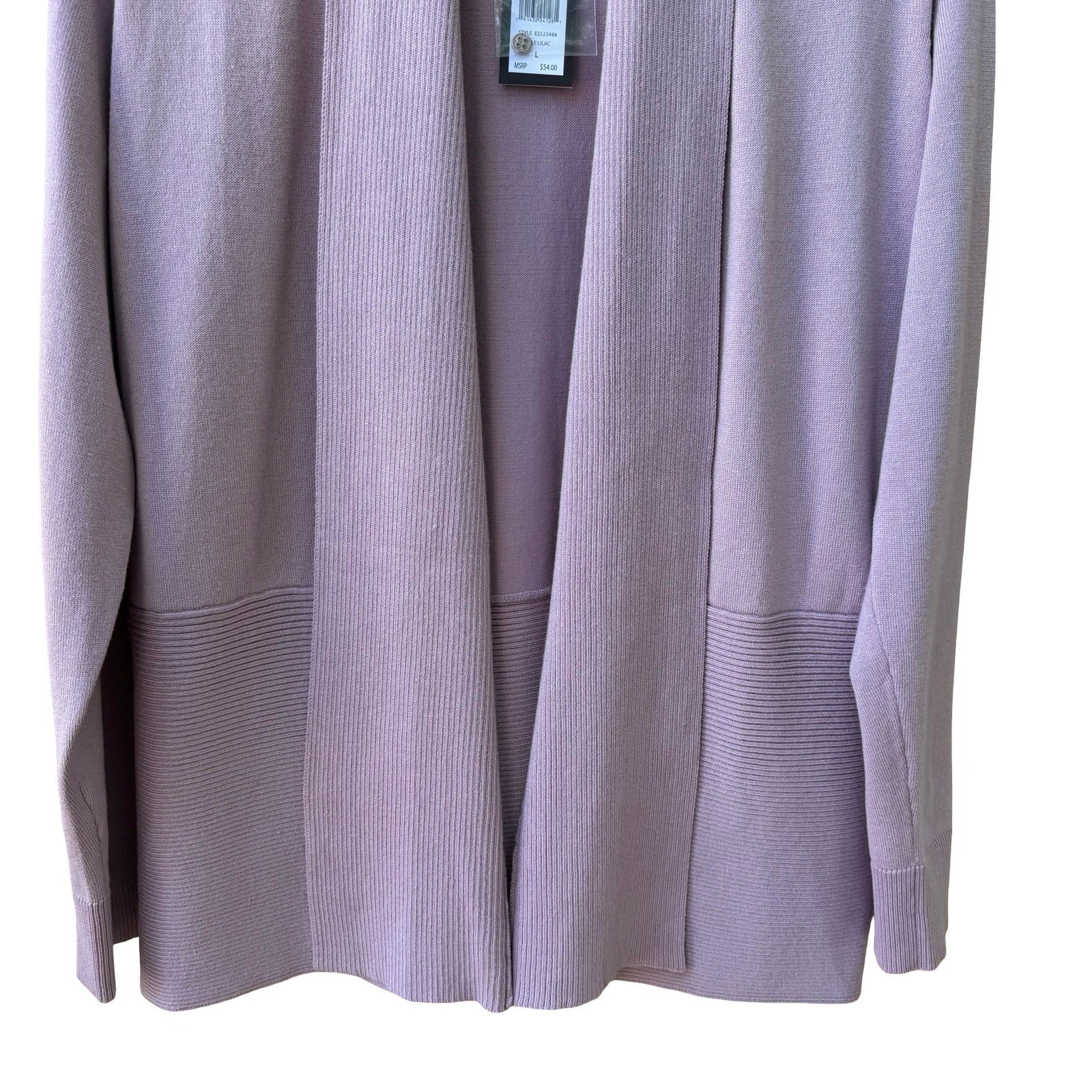 Verve Ami Minimalist Open Front Shawl Collar Cardigan Sweater Pastel Lilac L NEW