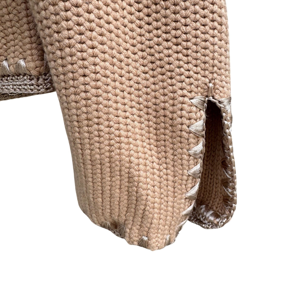 White + Warren Beige Knit Blazer Cardigan Jacket Knit Crochet Trim Womens XL