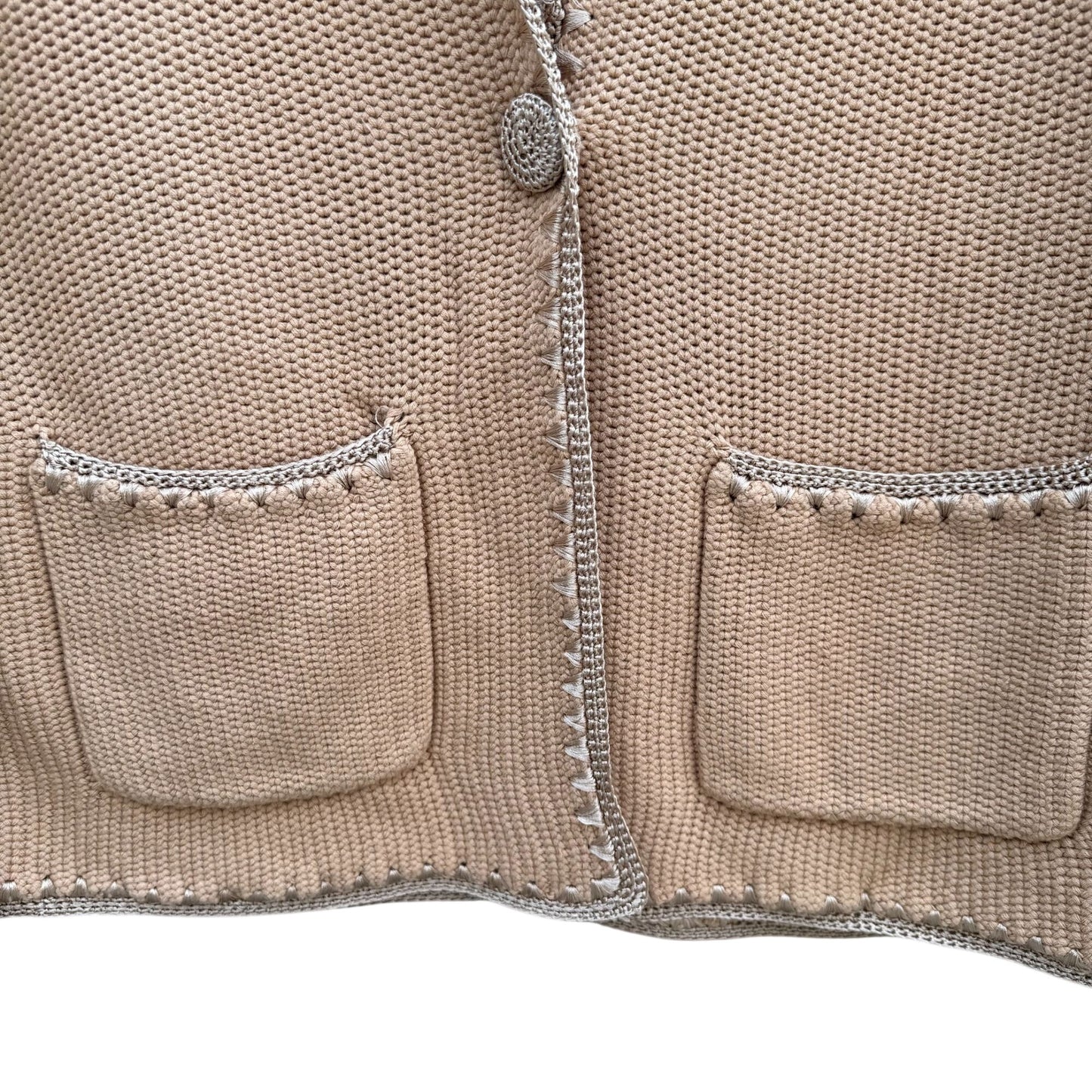 White + Warren Beige Knit Blazer Cardigan Jacket Knit Crochet Trim Womens XL