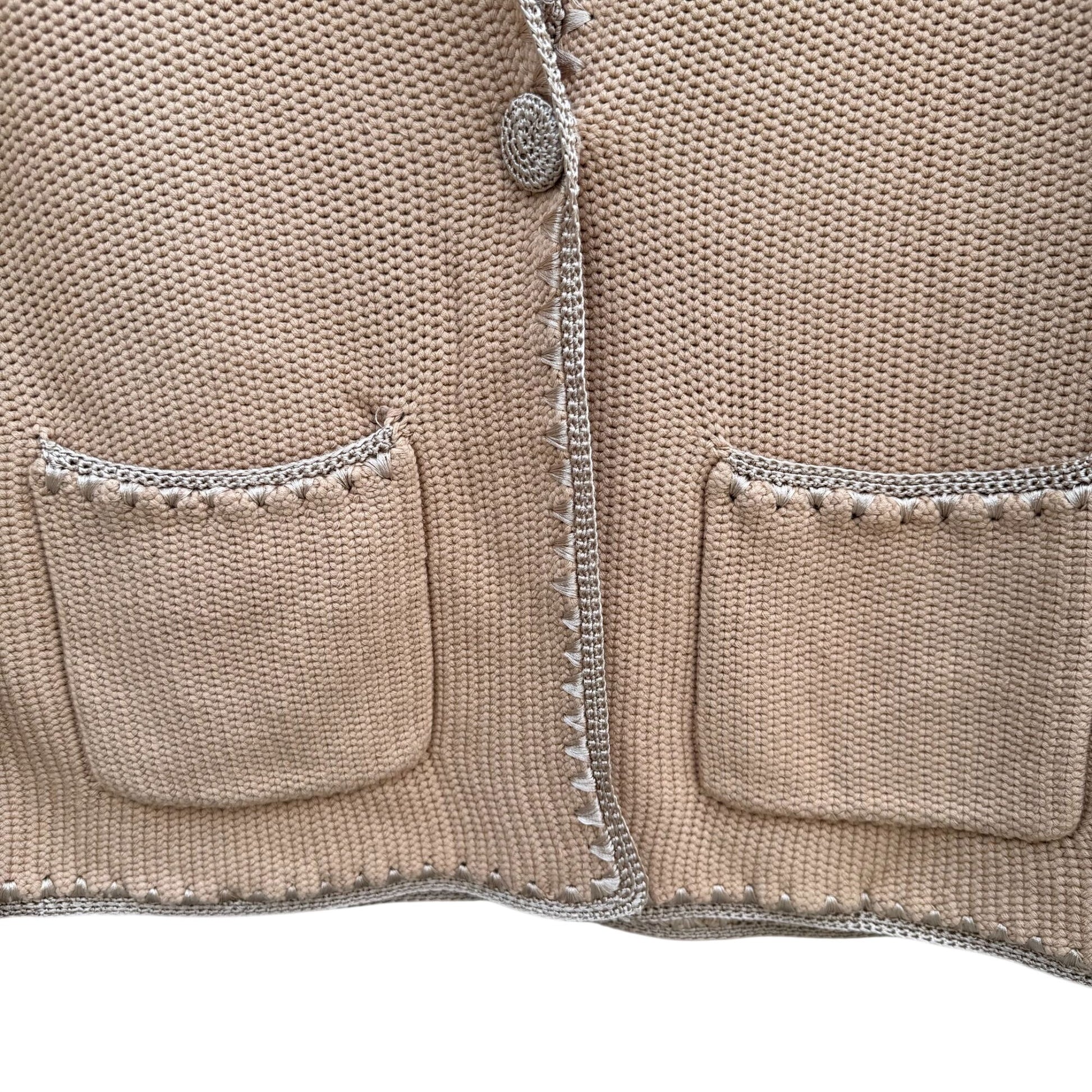White + Warren Beige Knit Blazer Cardigan Jacket Knit Crochet Trim Womens XL