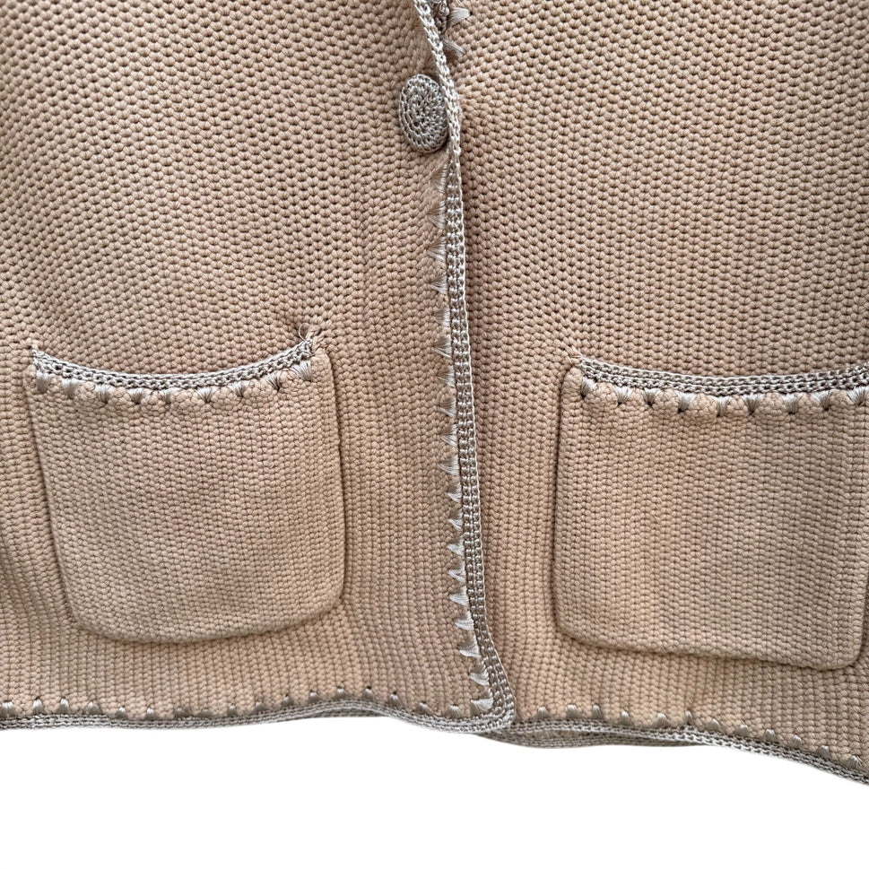 White + Warren Beige Knit Blazer Cardigan Jacket Knit Crochet Trim Womens XL