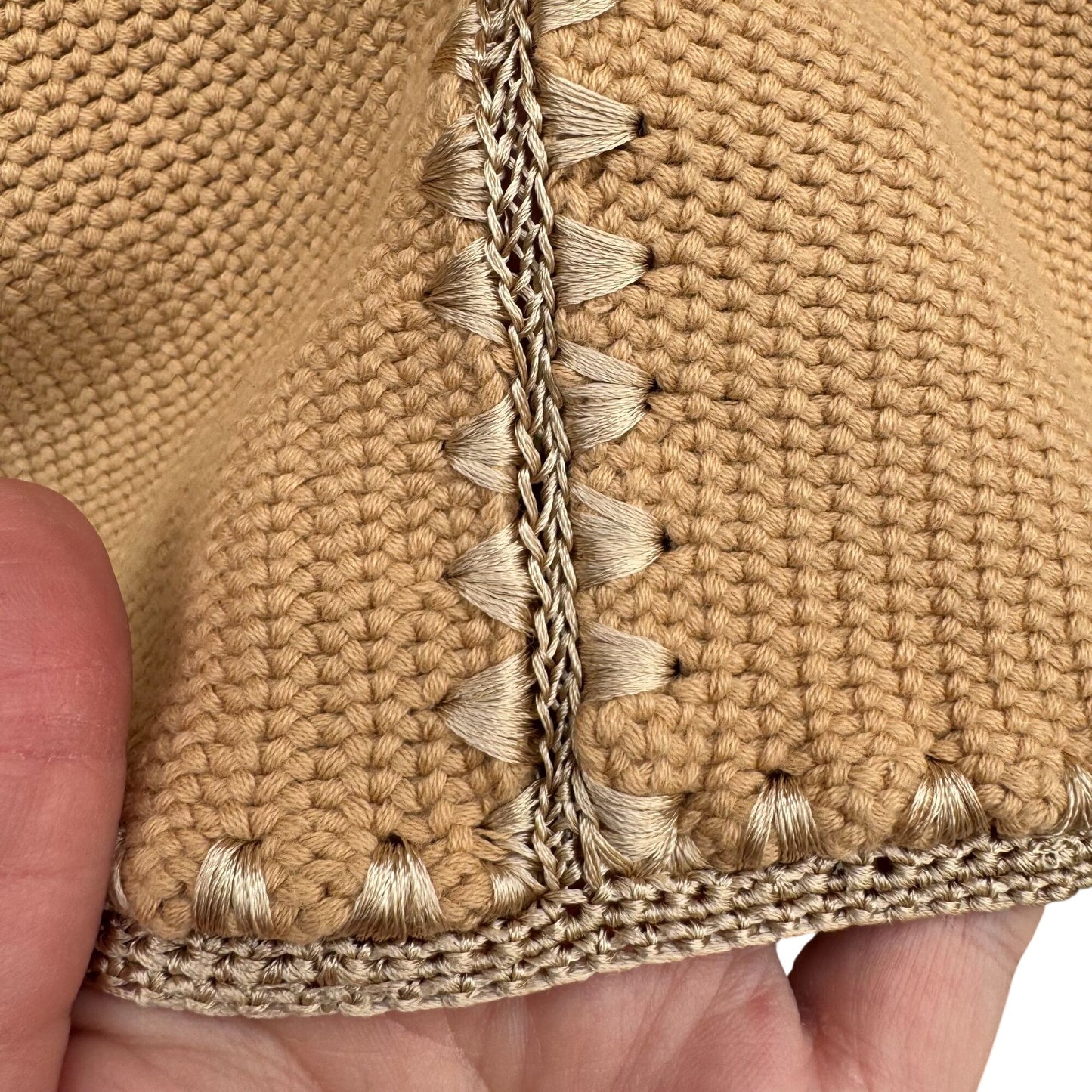 White + Warren Beige Knit Blazer Cardigan Jacket Knit Crochet Trim Womens XL