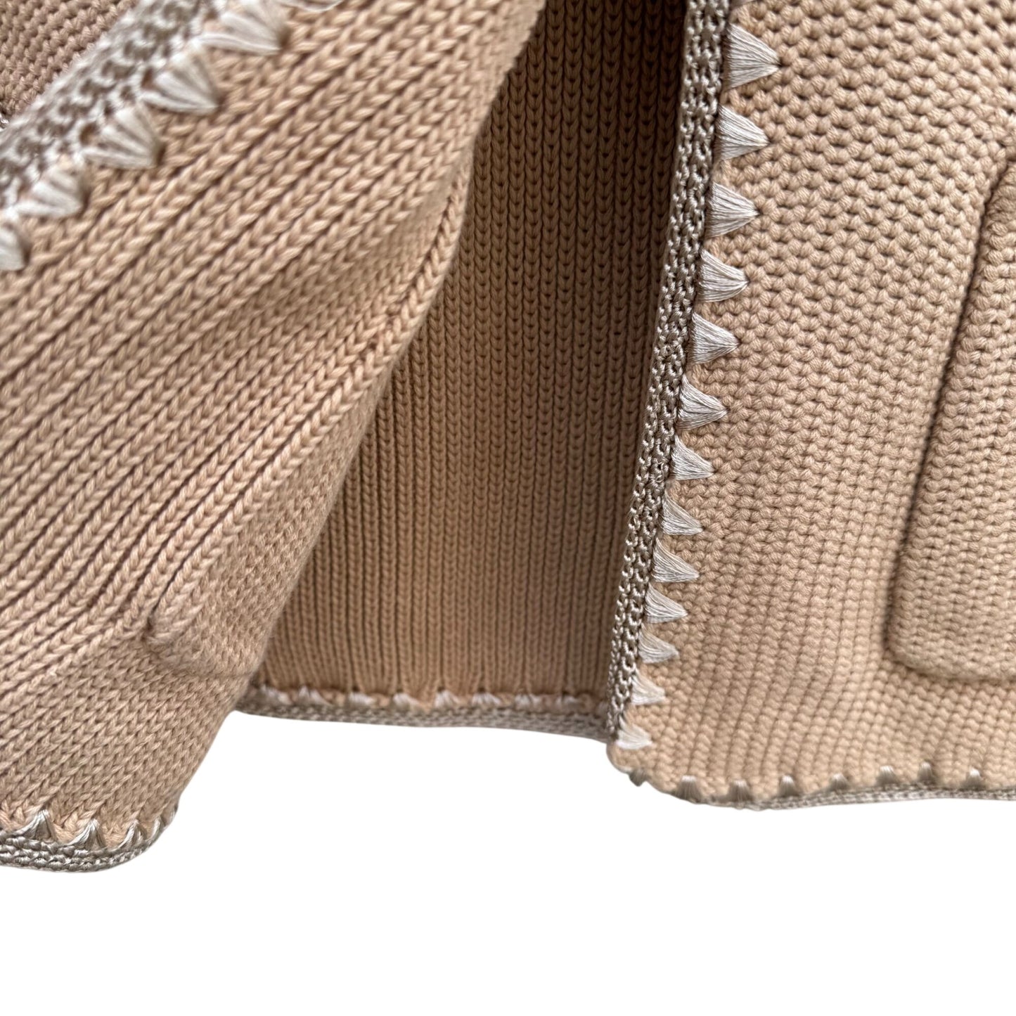 White + Warren Beige Knit Blazer Cardigan Jacket Knit Crochet Trim Womens XL