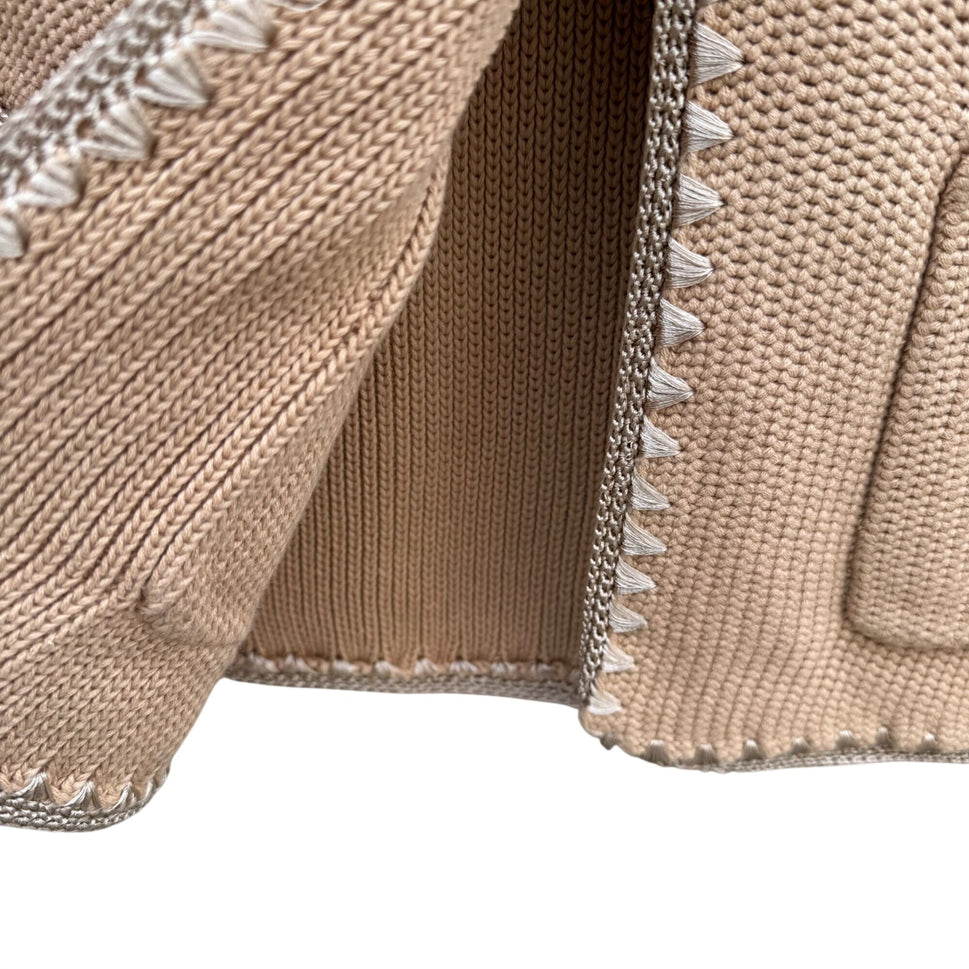 White + Warren Beige Knit Blazer Cardigan Jacket Knit Crochet Trim Womens XL