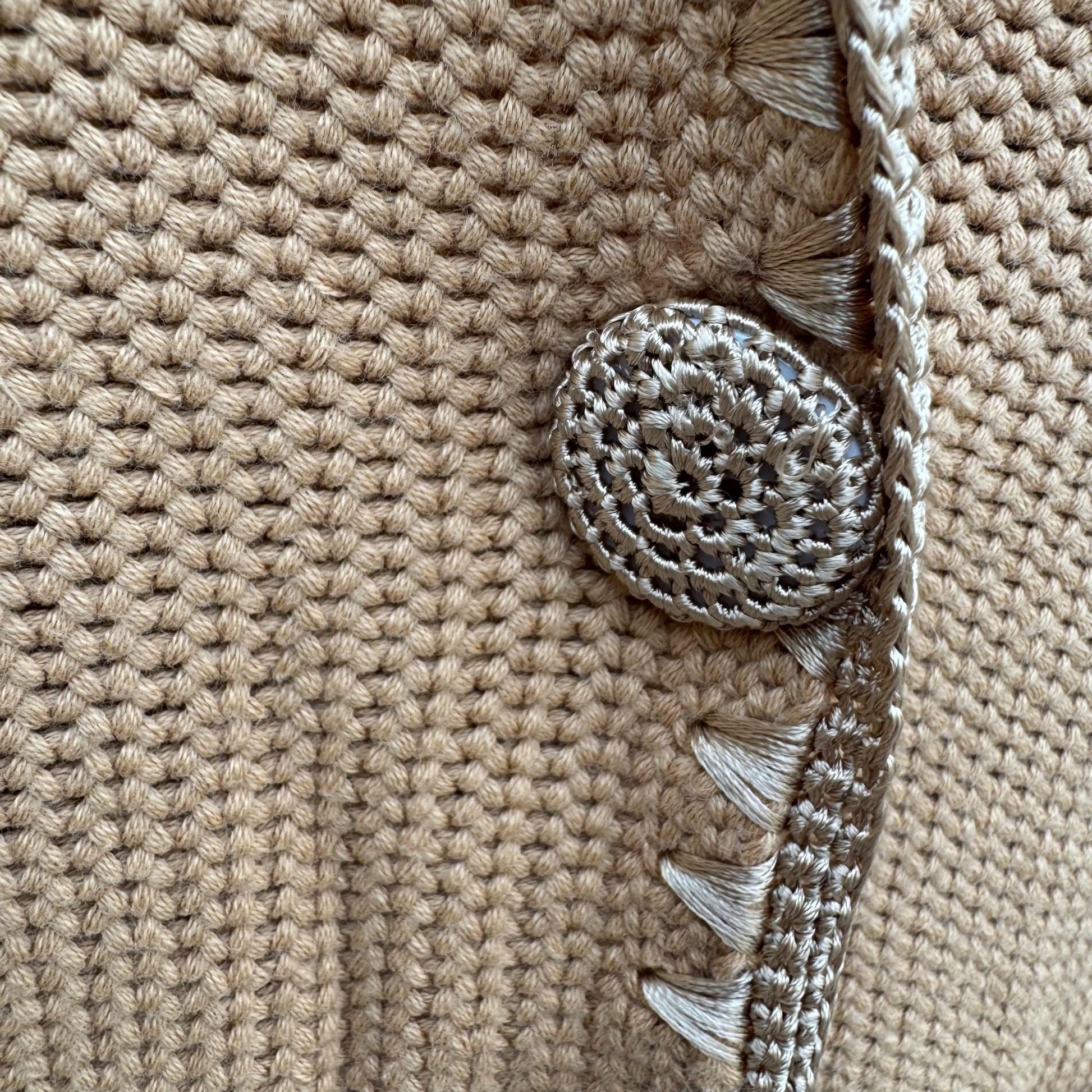White + Warren Beige Knit Blazer Cardigan Jacket Knit Crochet Trim Womens XL