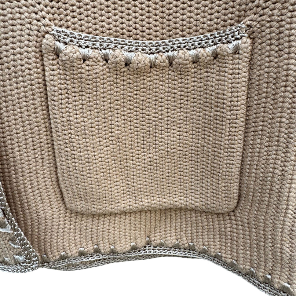 White + Warren Beige Knit Blazer Cardigan Jacket Knit Crochet Trim Womens XL