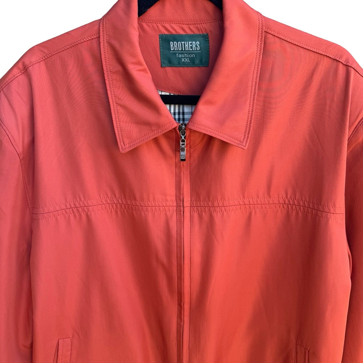 Brothers Vintage Harrington Jacket Orange Plaid Lined Full Zip Bomber Mens XXL